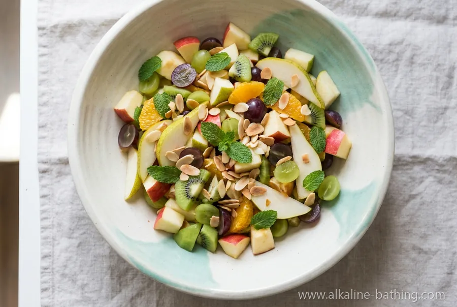 Obstsalat mit Minze, Zitrone und Mandeln