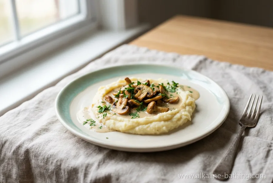 Pastinaken-Kartoffel-Püree mit Pilzen in Kräuter-Kokosrahm