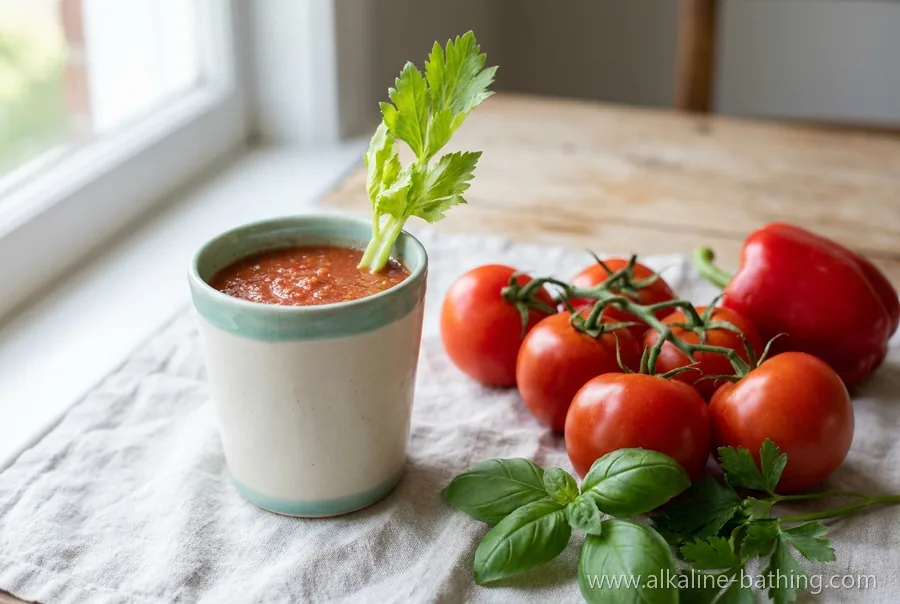 Herzhafter Tomaten-Sellerie-Saft mit Kräutern