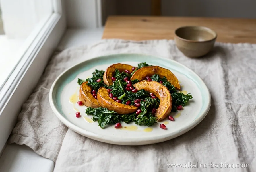 Warmer Kürbis-Grünkohl-Salat mit Granatapfel