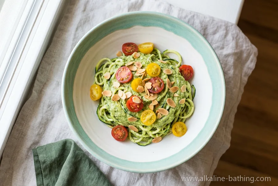 Zucchini-Nudeln mit Avocado-Basilikum-Pesto